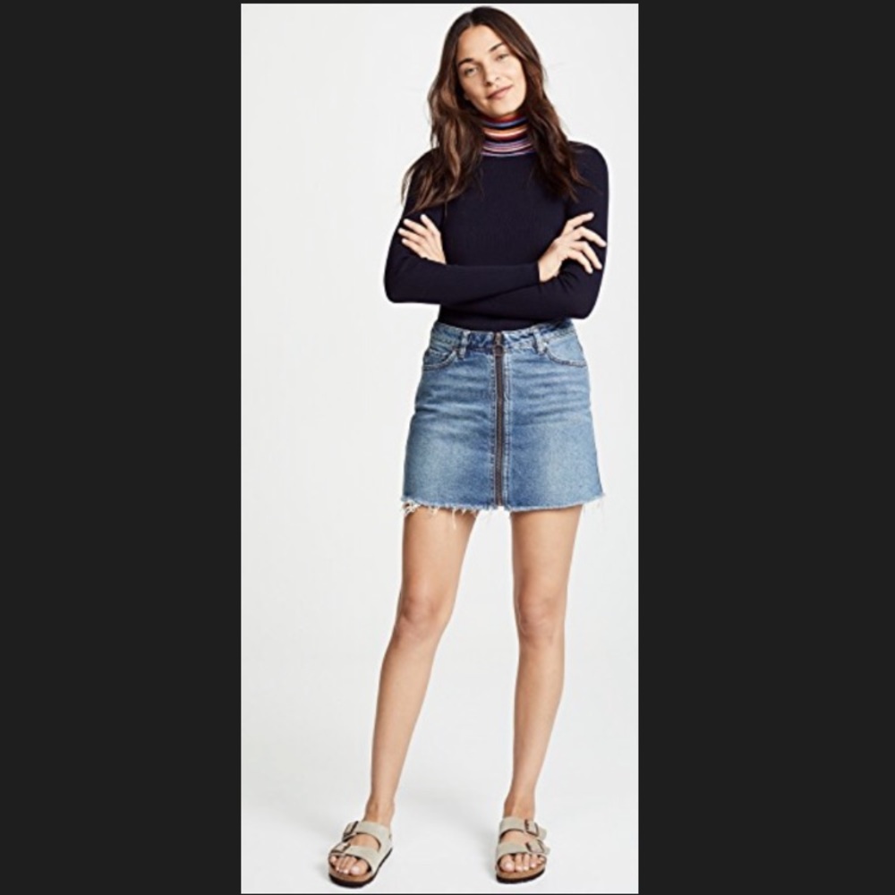 Free People Zip Up Denim Mini Skirt